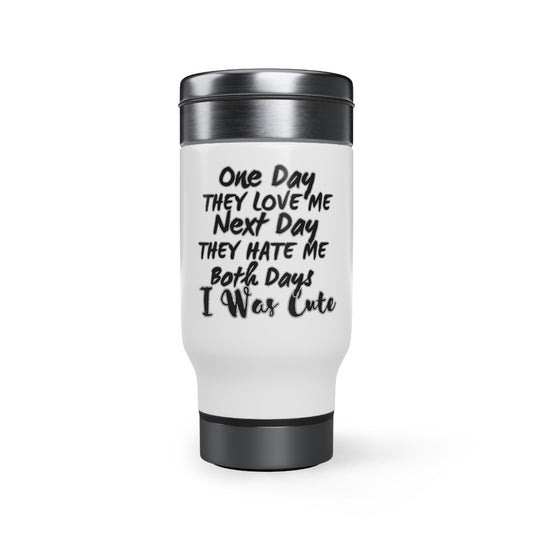 Cute Stainless Steel Travel Mug with Handle, 14oz